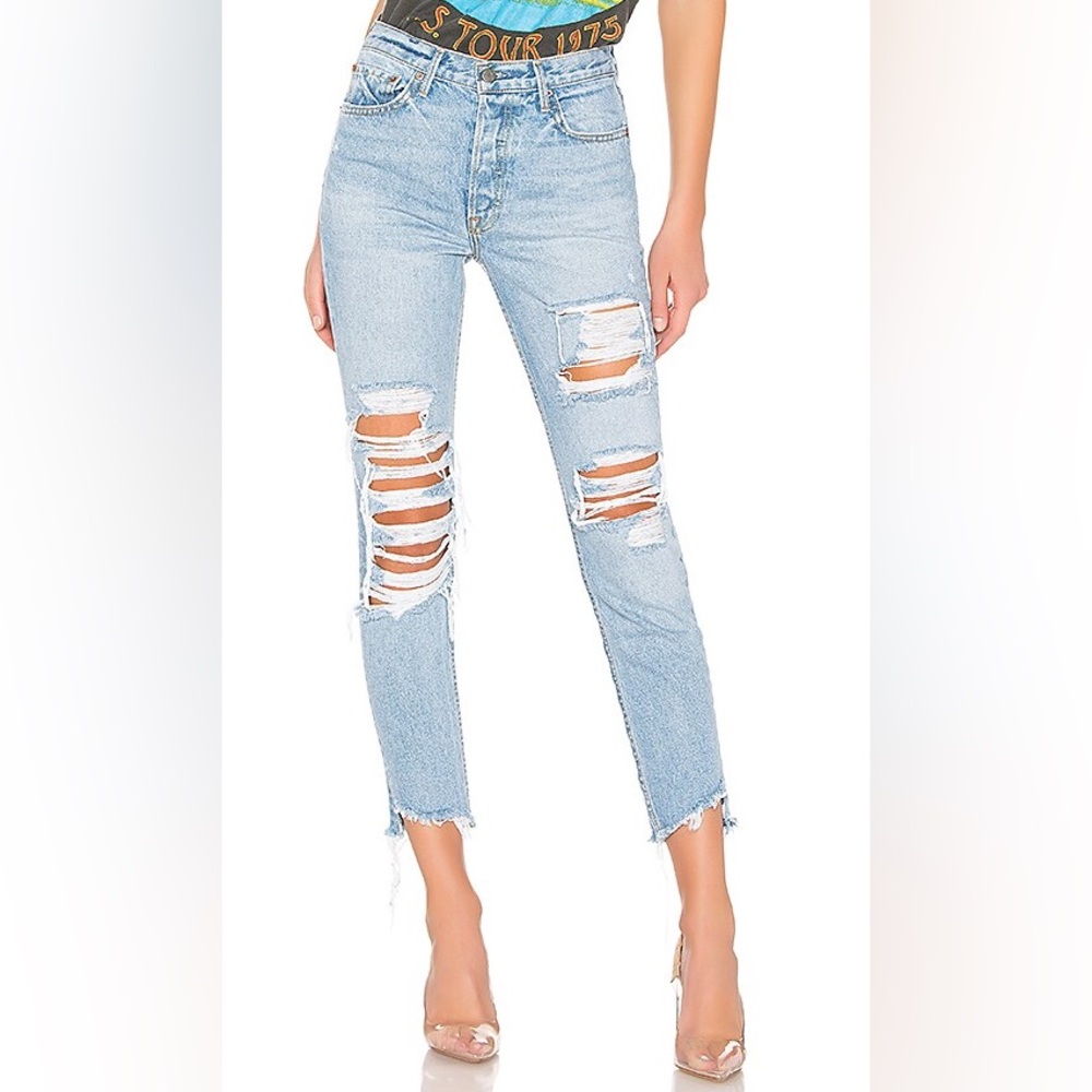 GRLFRND Karolina High-Rise Skinny Crop in Guess Again